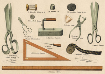 Tailoring tools. Date: 1875
