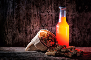 Obraz premium Peanuts and Beer on wood background