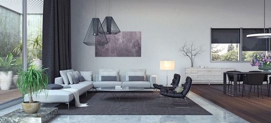 Living room, interior design 3D Rendering