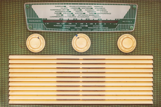Front of a vintage plastic radio