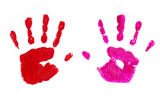 Handprints by children isolated on a white background