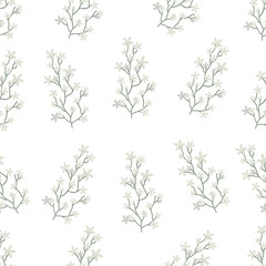 Vector isolated floral seamless vintage pattern on the white background for decoration, covering, gift wrapping paper and wallpaper.