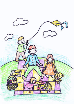 Childs crayon drawing of their family