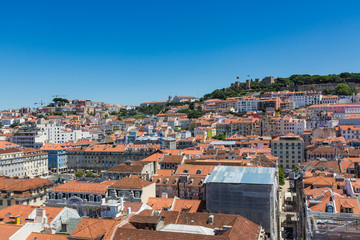 Aerial view of the red roofs of Alfama, the historic area of Lisbon