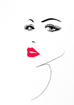 Beautiful face of a woman with a red sexy lips, vector illustration