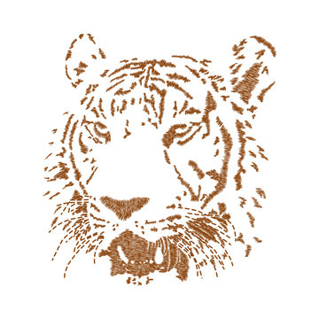 tiger head embroidery artwork design for fashion wearing, graphic animal design vector