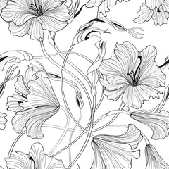 Floral seamless pattern. Flower lily bouquet background. Spring doodle line decor © Terriana