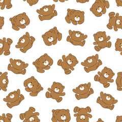 Cute kids pattern for girls and boys. Colorful bears on the abstract grunge background create a fun cartoon drawing. The background is made in white colors. Urban backdrop for textile and fabric.