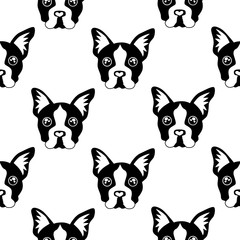 Cute kids pattern for girls and boys. Colorful dogs, Bulldog on the abstract grunge background create a fun cartoon drawing.The background is made in white color. Urban backdrop for textile and fabric
