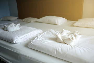 Fototapeta na wymiar Four beds room in hotel