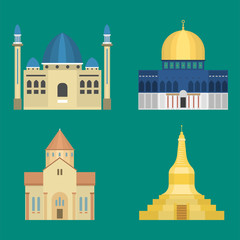 Cathedral church temple traditional building famous landmark tourism vector illustration