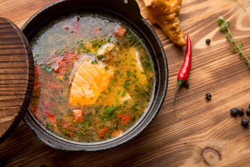 homemade fish soup in a pot