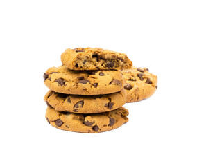 Cookies with chocolate pieces isolated on white background