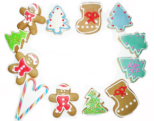 christmas cookies gingerbread and decoration on wooden background