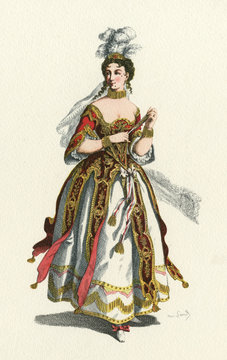 Commedia Dell'arte - Cantatrice. Date: 1694