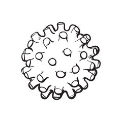 Pet, cat, dog rubber spiked toy ball, black and white sketch style vector illustration isolated on white background. Hand drawn illustration of spiked rubber ball for pet, dog, cat