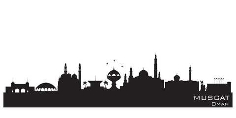 Muscat Oman city skyline vector silhouette - obrazy, fototapety, plakaty