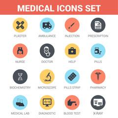 Medical icons set. Vector flat icons