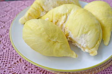 Durian king of fruit on a plate, this is famous fruit in Thailand