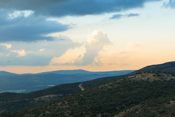 Upper Galilee mountains landscape, Golan Heights nature view from Nimrod. Concept: discover travel destination
