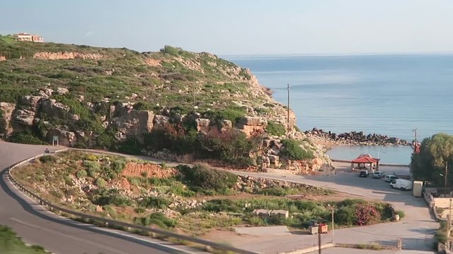 driving with a  bus from iraklion towards Lefka Ori mountains (Crete, Greece)