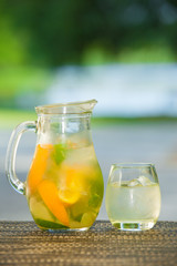 Soft drink and fruit.