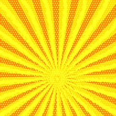 retro comic yellow background with strips and dots pop art retro style as raising sun - stock vector