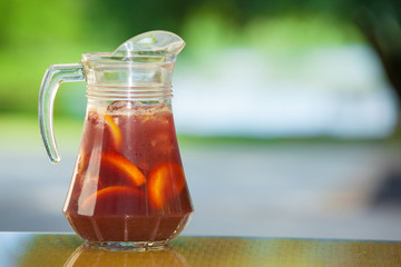 Soft drink and fruit.