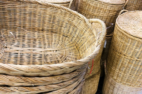Stack of rattan wicker basket