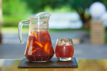Soft drink and fruit.