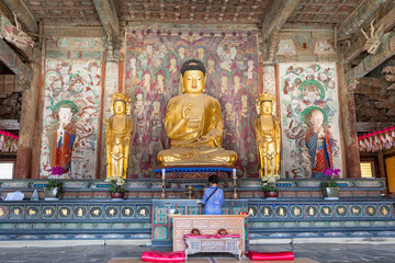 Buddha statue inside Daeungjeon of Bulguksa temple in Gyeongju, South Korea - Tour destination