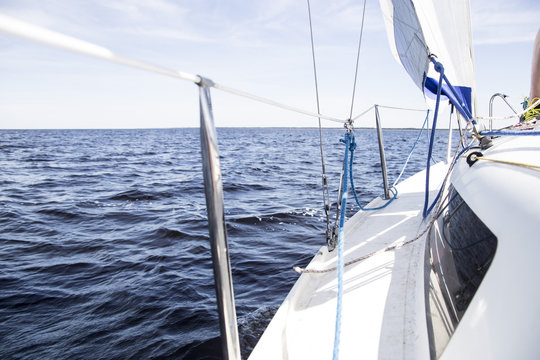 Sailboat sails on the sea