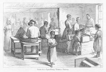 American tobacco factory. Date: 1874