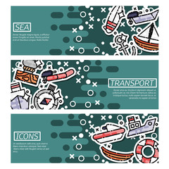 Set of Horizontal Banners about sea transport