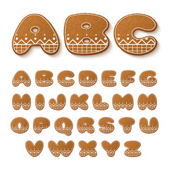 Set of gingerbread cookies with icing. Alphabet. Vector illustration
