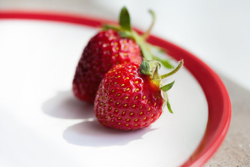 Strawberry on white plate