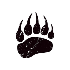A trace a bear. Black silhouette of paw on a white background. Vector. The imprint of a bear s foot. Logo of the footprint. - obrazy, fototapety, plakaty