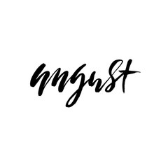 August. Summer month lettering. Calligraphic inscription. Vector typography illustration.