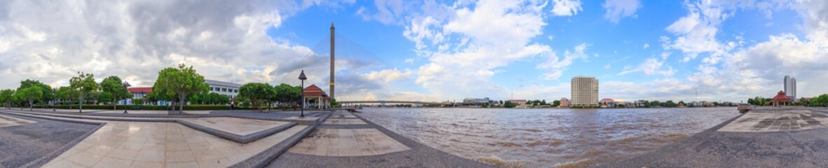 360 Panorama of big bridge in the park / RAMA VIII bridge 