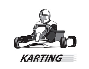 Racer in the kart in black and white color / Karting, Icon, Winner - obrazy, fototapety, plakaty