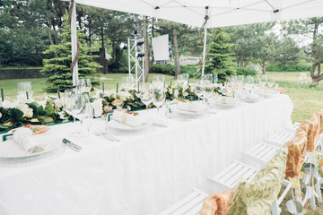 table for wedding reception in the open air