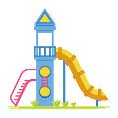 Children rocket with slide on playground isolated illustration