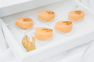 Candy bar on nature. Delicious cakes