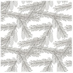 Monochrome seamless pattern spruce branches with cones stock vector illustration