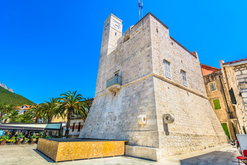 Komiza landmark Vis. / Scenic view at old historic monument in Komiza place, Island Vis, croatian...