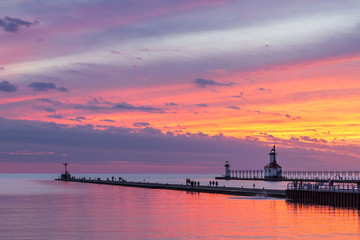 St. Joseph Afterglow - Lighthouses at St. Joseph Michigan after Sundown