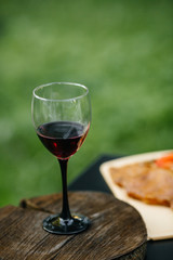  grilled meat with vegetables and wine