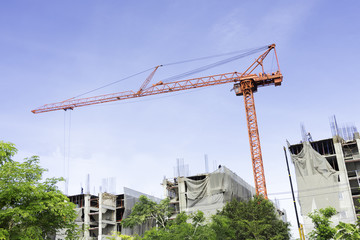 Fototapeta premium Construction site with crane against sky background