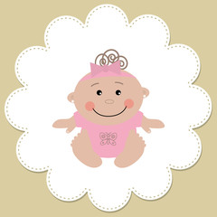 Obraz na płótnie Canvas Baby girl in a round frame on a beige background. Vector illustration.