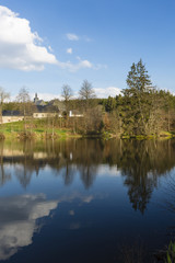 Fototapeta na wymiar Monastery And Lake Near Monschau, Germany